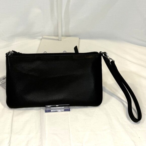 Black Cow Print Haircalf Leather Convertible Baguette Wristlet, NWT - Picture 3 of 4